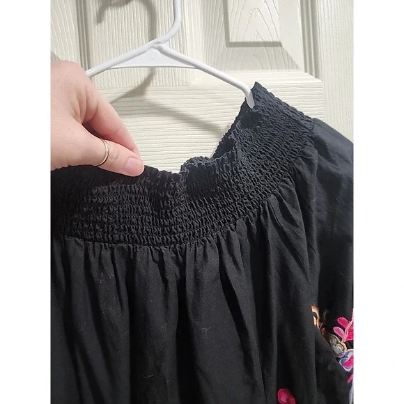 Studio West Apparel XL Boho Peasant Top Black Multicolor Embroidered Tunic - Picture 7 of 10